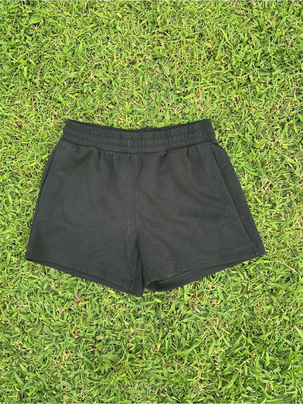 Women's Black Athletic Knit Shorts with Elastic Waist
